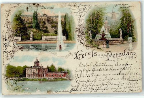 Potsdam 1909 Schloss Sanssouci Mühle Marmor Palais