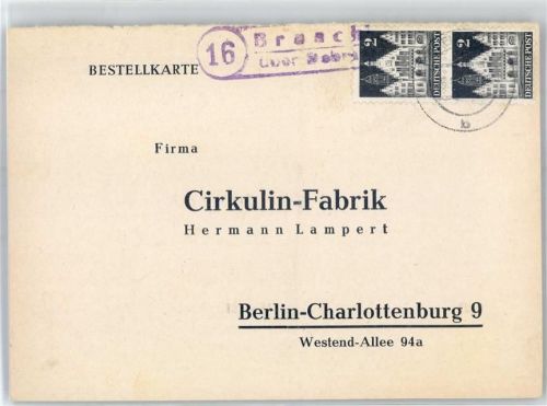 36199 W6442 Braach , Kr Rotenburg a d Fulda - Landpoststempel Bestellkarte Cirkulin-Fabrik Hermann Lampert