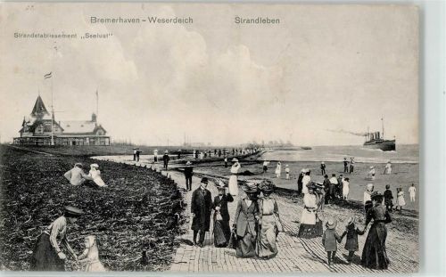 Bremerhaven 1910 Strandleben Weserdeich Dampfer Gasthaus Seelust