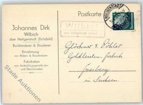 Wilbich Landpoststempel Buchbinderei Druckerei Johannes Dirk
