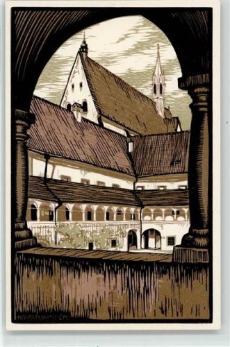 Gaming signiert Kirche Bibliothekshof Blick durch Arkadengang