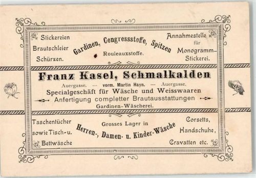 98574 O6080 Schmalkalden Nota Franz Kassel Auergasse Wäschehandlung