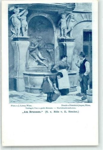 Wien Bild v. E. Strecker Photo J. Löwy Brunnen Frau Pfeife rauchen Putten Verein v. goldenen Kreuz