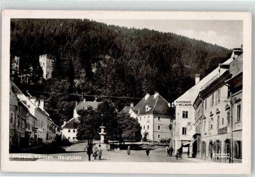 Friesach 1936 Hauptplatz Brunnen Warenhandlung Willmann