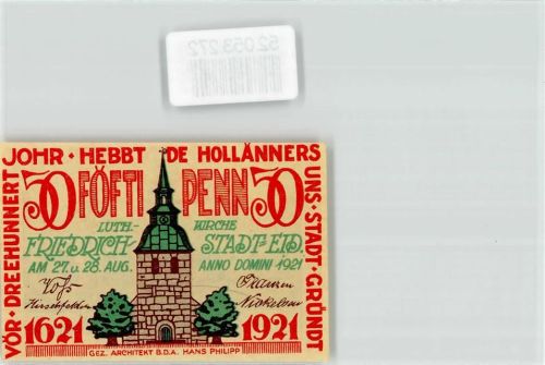 Friedrichstadt Lutherische Kirche Städtenotgeld Seriengeldschein 27/28. August.1921