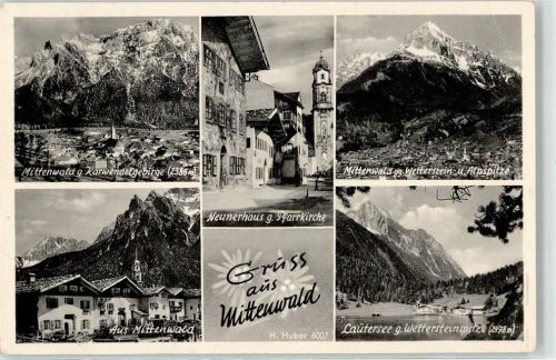 Mittenwald Häuserzeile Neunerhaus Kirche Lautersee Wettersteinspitze