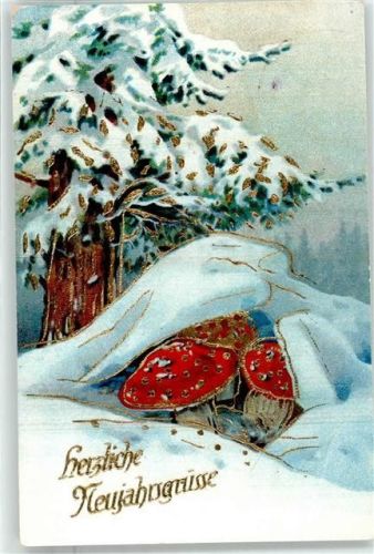 1931 Winter Fliegenpilz Golddruck Neujahr