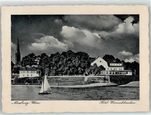 Nienburg Hotel Weserschlösschen Segelboot Kirche August Meyer
