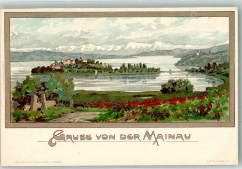 Insel Mainau Gruss von der Mainau Blumen Insel Bodensee Alpen sign. K. Mutter