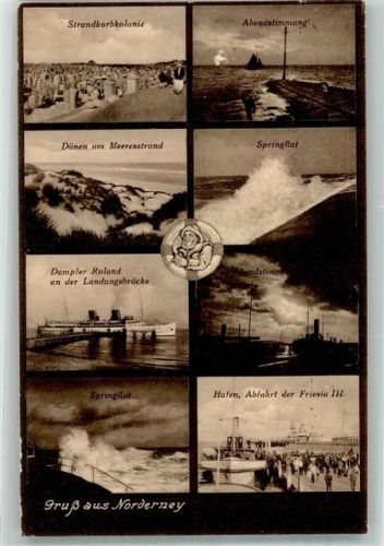Norderney 1930 Strandkorbkolonie Dünen Springflut Dampfer Roland und Frisia III