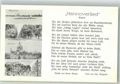 Hannover Hannover-Lied Maschsee Rathaus Cafe Kröpcke Herrenhäuser Allee