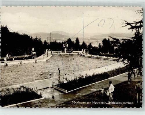 Bad Säckingen Schwimmbad Striche auf Bildseite Foto Original aus Archiv eines Ansichtskartenverlages
