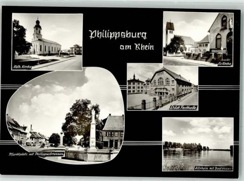 Philippsburg Marktplatz Philippusbrunnen Ev. Kirche Kath. Kirche