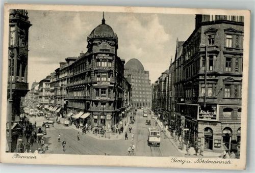 Hannover 1934 Georgstrasse Nordmannstrasse Straßenbahn Geschäft Werbung