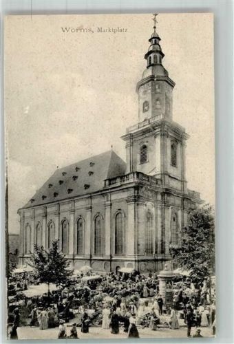 Worms Marktszene Kirche Litfaßsäule