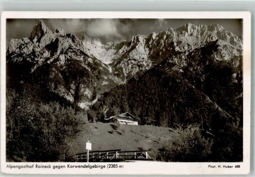 Mittenwald Alpengasthaus Raineck mit Karwendelgebirge Fotograf Hans Huber Notopfermarke
