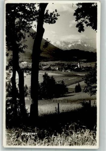 Ohlstadt 1934 Panorama des Ortes mit Pfarrkirche St. Laurentius