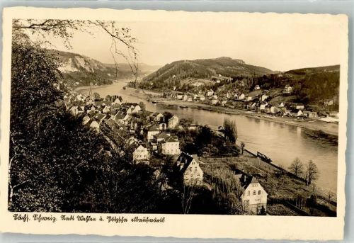 Wehlen Stadt Panorama des Ortes an der Elbe mit Ev. Kirche und Pötzscha