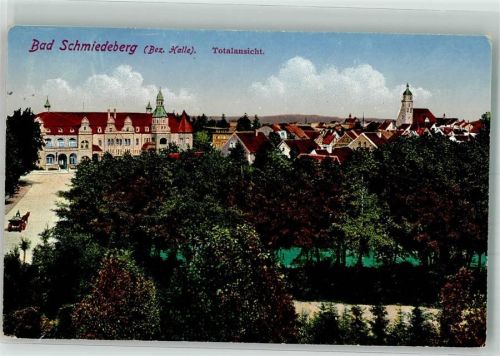 Bad Schmiedeberg 1917 Panorama des Ortes mit Nikolaikirche und Kurhaus Verlag Louis Glaser 6574