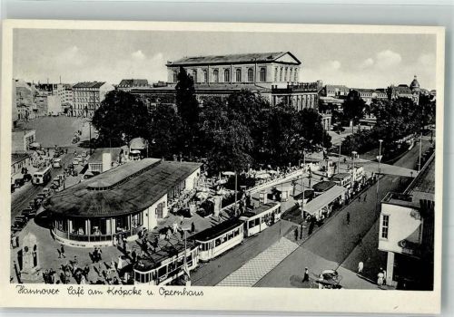 Hannover Cafe am Kröpcke mit Opernhaus Straßenbahn Litfaßsäule Omnibus Notopfermarke