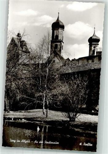 Isny An der Stadtmauer mit Wassertorturm und St. Nikolaus Kirche Fotograf Roeßler
