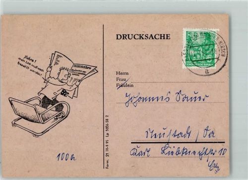 Dresden Sächsische Landeslotterie-Einnahme Rückseite Zeitung Mann Drucksache