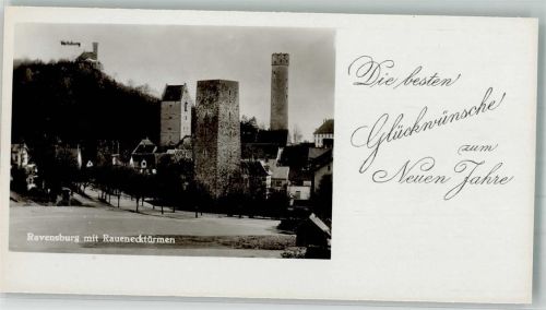 Ravensburg Panorama der Stadt mit dem Mehlsack Obertor und der Veitsburg Neujahr