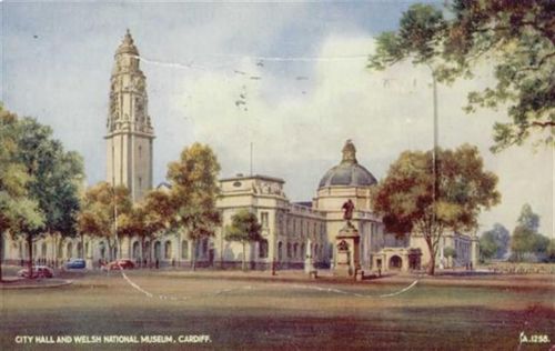 Cardiff Cardiff (Großbritannien) Leporello City Hall, Wesh National Museum II- (Einriss in Falz von Leporello-Abdeckung, Stauchung, Abschürfung Ecke VS)