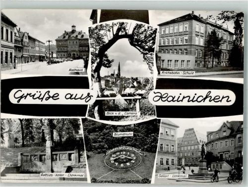 Hainichen Rathaus Gottlieb-Keller-Denkmal Blumenuhr Gellert-Denkmal Reichsbahn-Schule