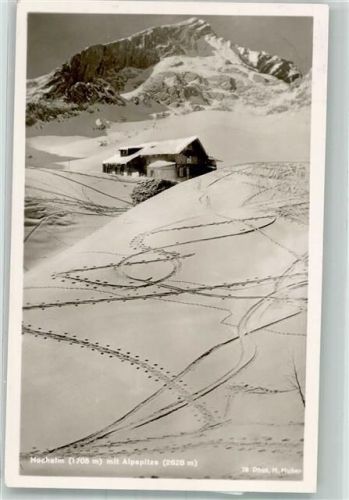 Hochalm 1941 Berghütte mit Alpspitze Fotograf Hans Huber Hüttenstempel
