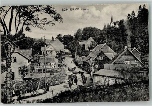 Schierke Viehtrieb durch die Dorfstraße unterhalb der Bergkirche Verlag Louis Glaser 22395