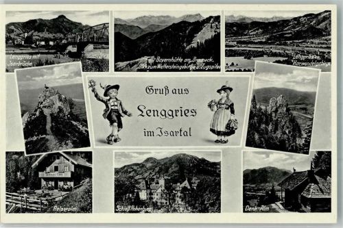 Lenggries Isarbrücke Reiseralm Schloss Hohenburg Denk-Alm Bayernhütte Tracht Verlag Peter Triem Nr. 1422