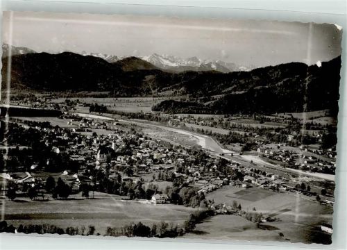 Lenggries Fliegeraufnahme Ort handschriftlich Foto Original aus Archiv eines Ansichtskartenverlages