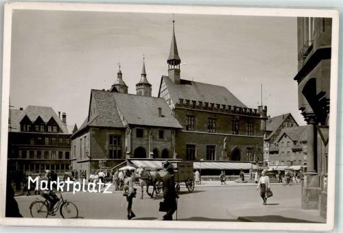 Göttingen Postkutsche Fahrrad Marktplatz Foto Original aus Archiv eines Ansichtskartenverlages