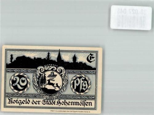 06679 O4860 Hohenmölsen 1921 Gebrauchsspuren Notgeldschein 20 Pfennig Rathaus
