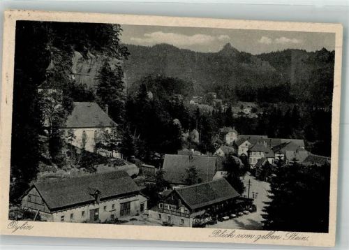 Kurort Oybin Panorama des Ortes mit Ev. Kirche Bahnpost Zittau Zug 828