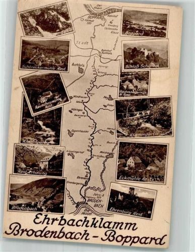 Brodenbach Landkarte der Ehrbachklamm unterhalb der Ehrenburg von Brodenbach bis Boppard