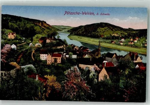 Wehlen Stadt 1922 Panorama des Ortes an der Elbe mit Ev. Kirche und Pötzscha