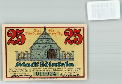 Rinteln 1920 25 Pfennig Münchhausenhof Rückseite Gepflockter Bär