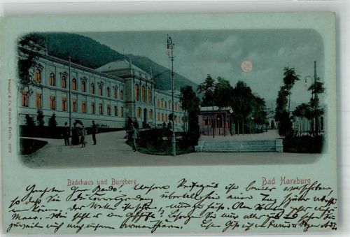 Bad Harzburg 1899 Badehaus und Burgberg bei Nacht Verlag Stengel & Co. 9202