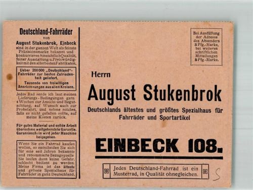 Einbeck Fahrradfabrik August Stukenbrok Werbe AK