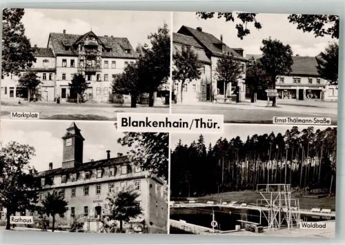 Blankenhain Marktplatz Rathaus Ernst-Thälmann-Straße und Schwimmbad VEB Bild und Heimat