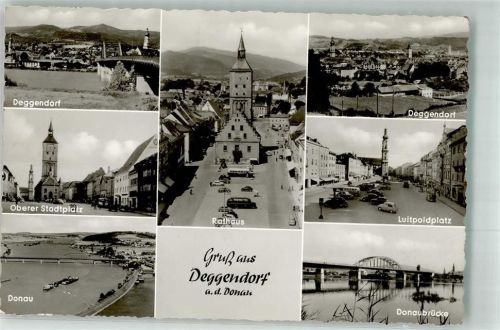 Deggendorf Rathaus Luitpoldplatz Donaubrücke VW Käfer Oldtimer Omnibus