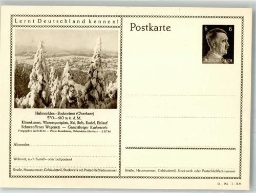 Hahnenklee-Bockswiese Panorama des Ortes hinter verschneiten Tannen Winter Serie Lernt Deutschland kennen! Hitler WK II
