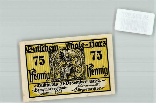 Thale 1921 75 Pfennig