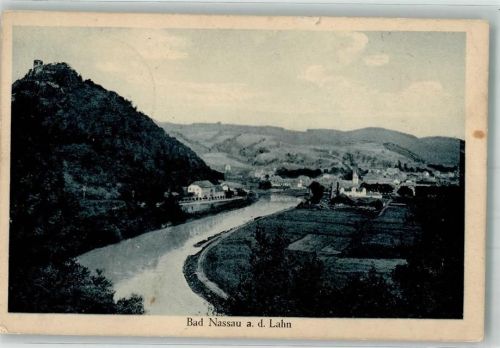 Nassau 1925 Panorama des Ortes mit Burg Nassau
