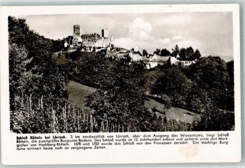 Lörrach 1959 Schloss Rötteln Chronik- Karte Bahnpost Zug 1743