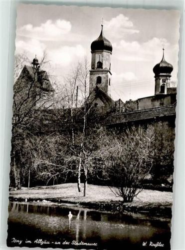 Isny An der Stadtmauer mit Wassertorturm und St. Nikolaus Kirche Fotograf Roeßler