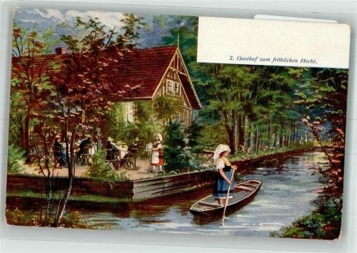 Lehde Gasthaus Fröhlicher Hecht Frauen Boot Gebrüder Grunert Serie I.
