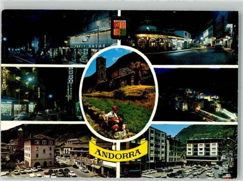 Andorra la Vella 1971 Geschäft Straße Auto Nacht